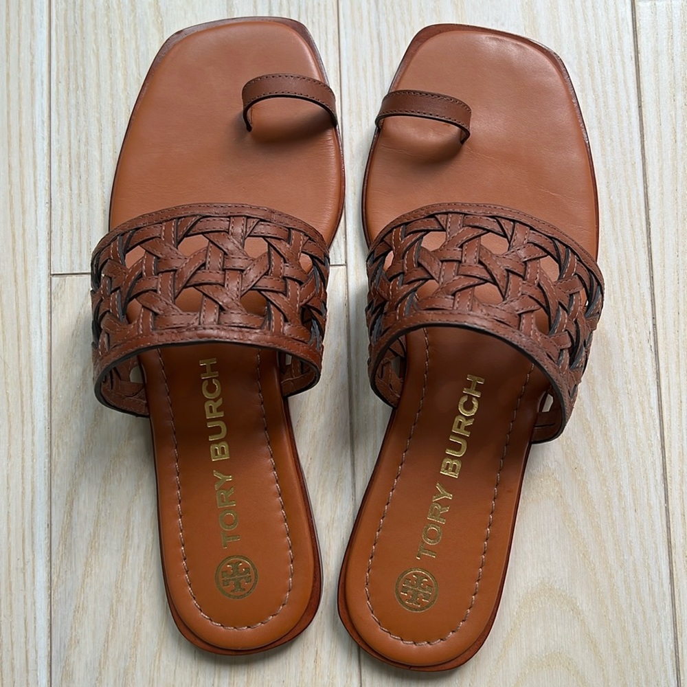 Tori Burch leather basket weave sandal